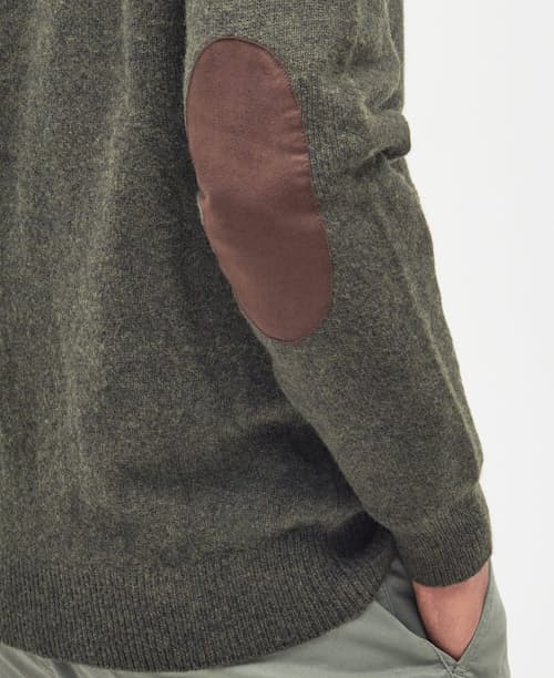 on model image of Essential Patch Zip Through Knitted Jumper