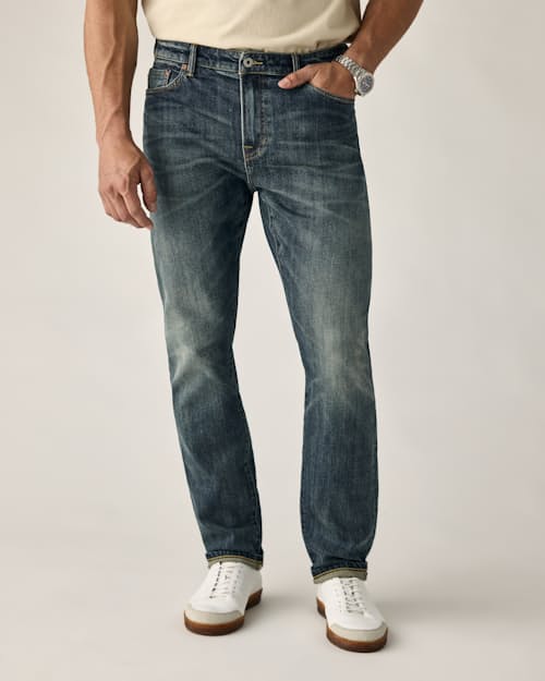 on model image of Stretch Selvedge Denim - HB Athletic Tapered