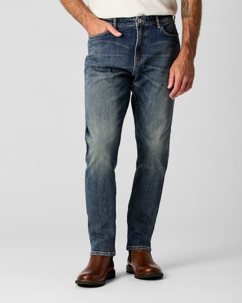 on model image of Stretch Selvedge Denim - HB Athletic Tapered
