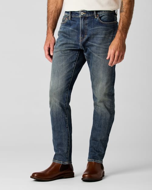 on model image of Stretch Selvedge Denim - HB Athletic Tapered