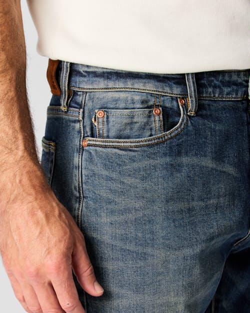 on model image of Stretch Selvedge Denim - HB Athletic Tapered