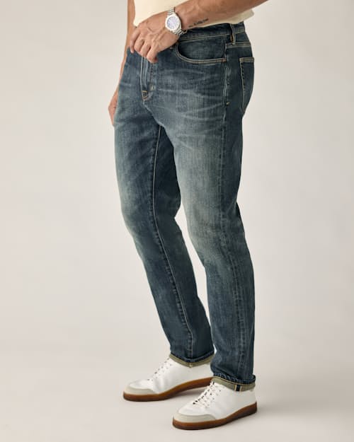 on model image of Stretch Selvedge Denim - HB Athletic Tapered