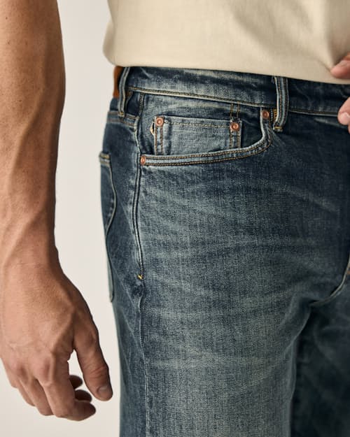 on model image of Stretch Selvedge Denim - HB Athletic Tapered