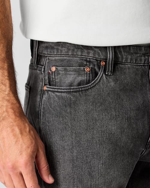 on model image of Stretch Selvedge Denim - HB Athletic Tapered