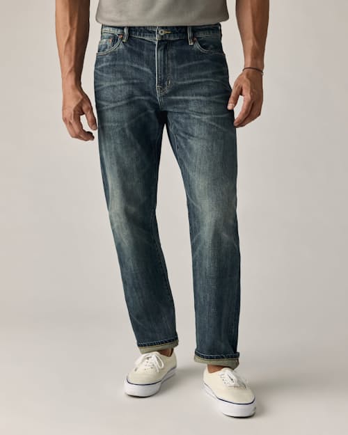 on model image of Stretch Selvedge Denim - HB Straight