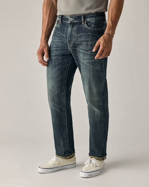 on model image of Stretch Selvedge Denim - HB Straight