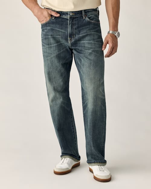 on model image of Stretch Selvedge Denim - HB Classic