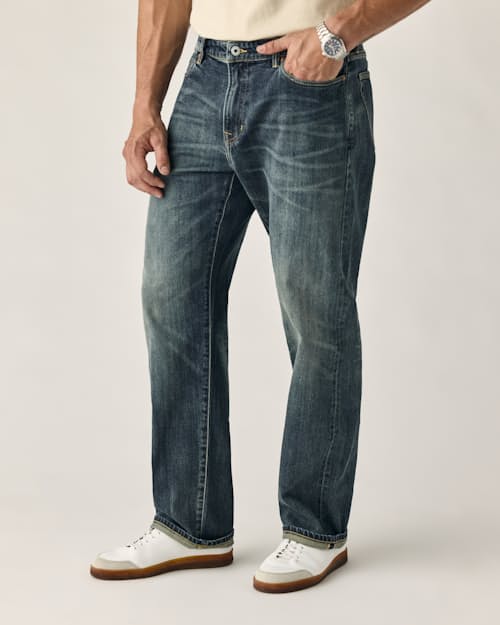 on model image of Stretch Selvedge Denim - HB Classic