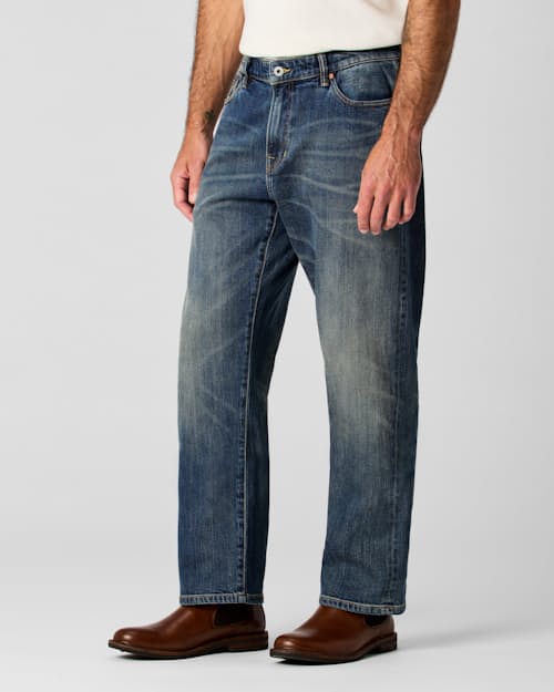 on model image of Stretch Selvedge Denim - HB Classic