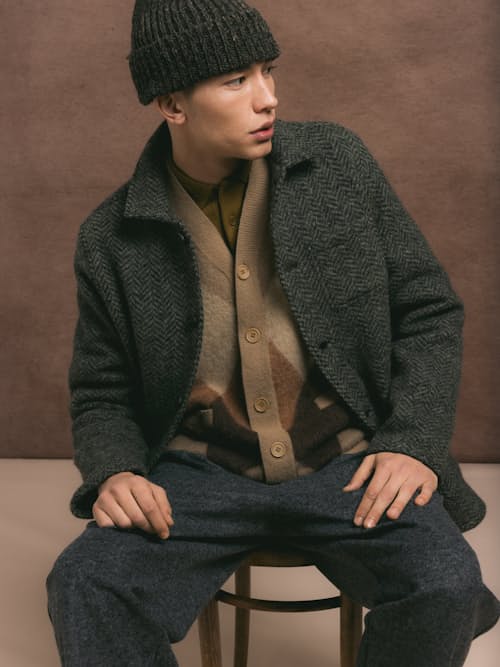 on model image of Ormiston Herringbone Wool Jacket