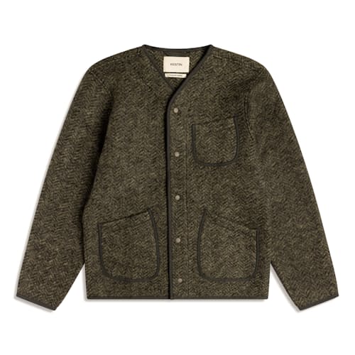 laydown image of Neist Herringbone Wool Cardigan