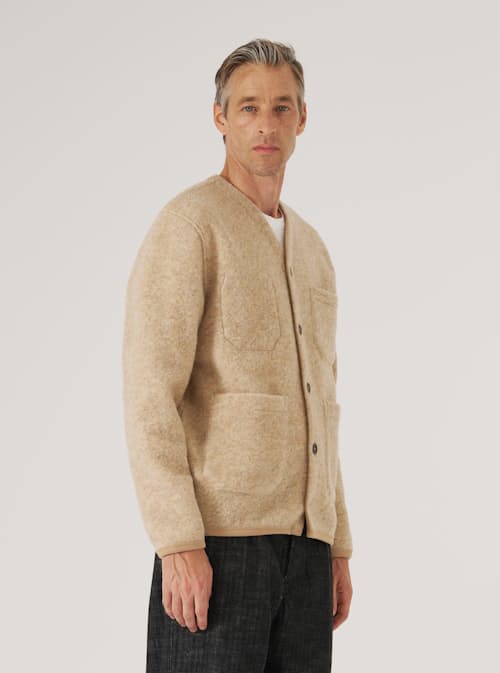 on model image of Wool Fleece Cardigan
