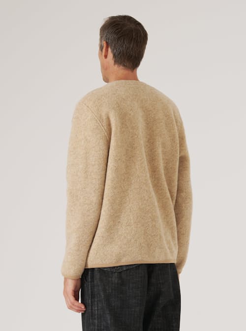 on model image of Wool Fleece Cardigan