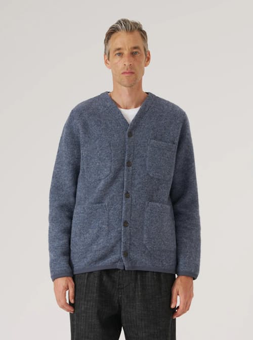 on model image of Wool Fleece Cardigan