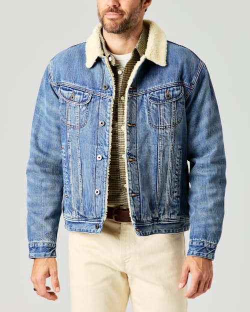 on model image of Sherpa-Lined Trucker Jacket