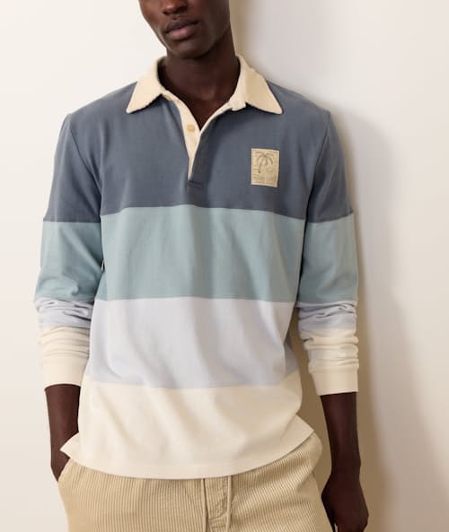 on model image of Sueded Rugby Polo