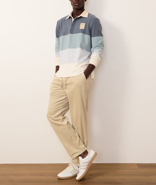 on model image of Sueded Rugby Polo
