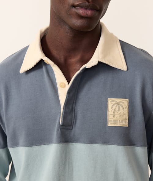 on model image of Sueded Rugby Polo