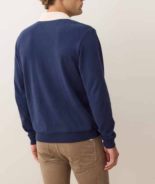 on model image of Sueded Rugby Polo