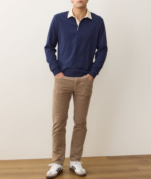 on model image of Sueded Rugby Polo