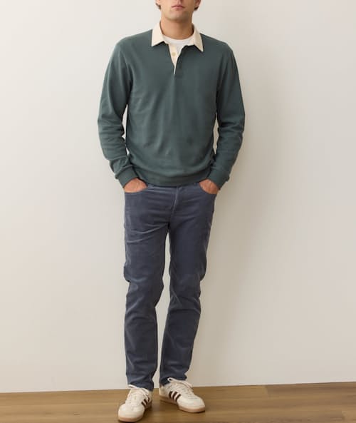 on model image of Sueded Rugby Polo