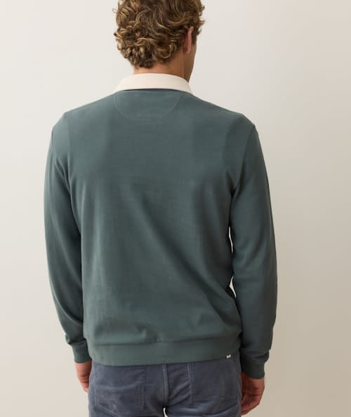 on model image of Sueded Rugby Polo