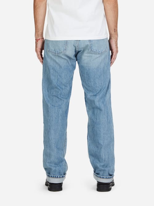on model image of Classic Straight Selvedge Denim Jeans