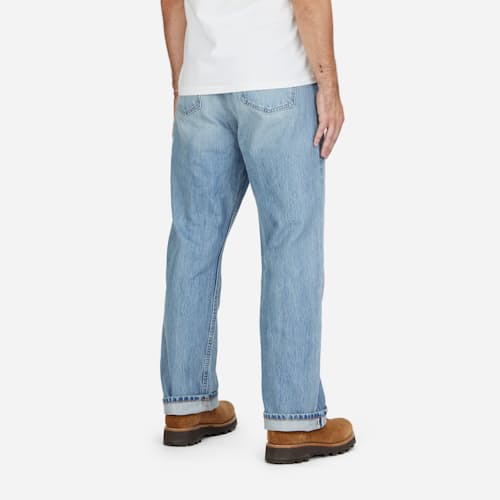 on model image of Relaxed Straight Selvedge Denim Jeans