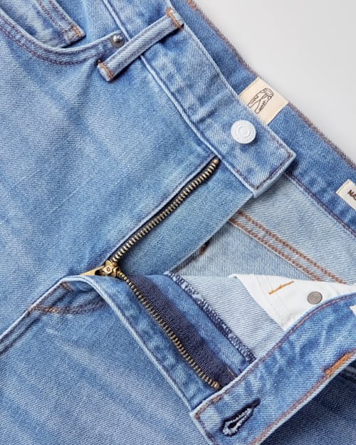 laydown detail image of The Barrel Classic Straight Stretch Selvedge Denim Jeans