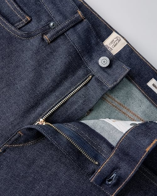 laydown detail image of The Barrel Classic Straight Stretch Selvedge Denim Jeans