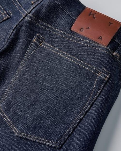 laydown detail image of The Barrel Classic Straight Stretch Selvedge Denim Jeans