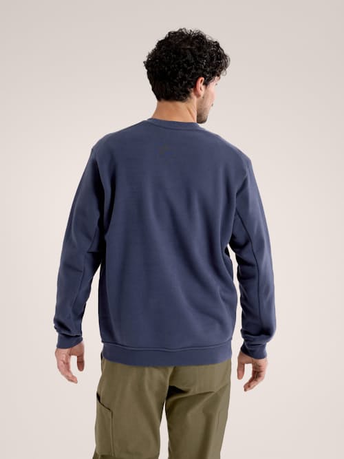 on model image of Emblem Fleece Crew