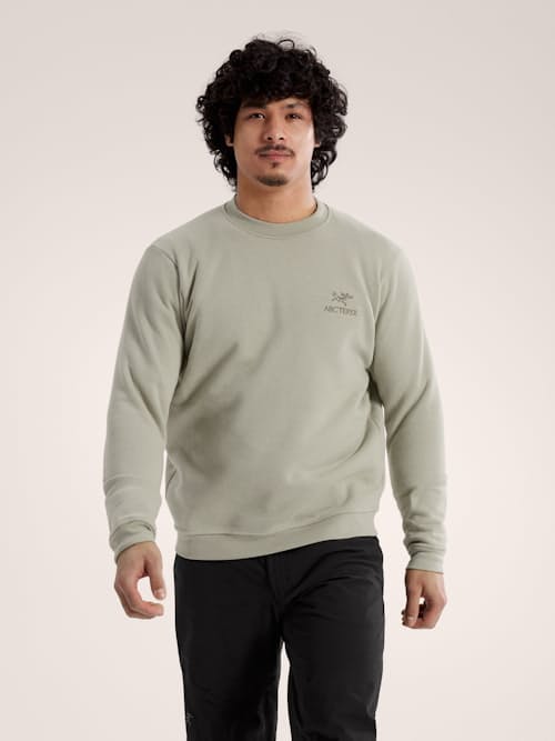 on model image of Emblem Fleece Crew