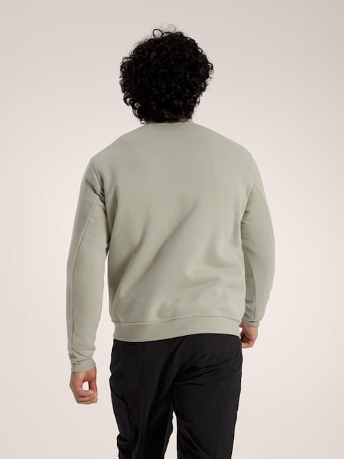 on model image of Emblem Fleece Crew