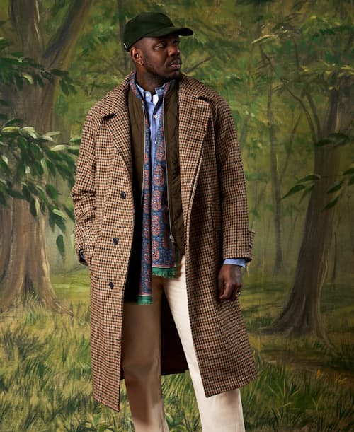 on model image of Harris Tweed Mac Overcoat