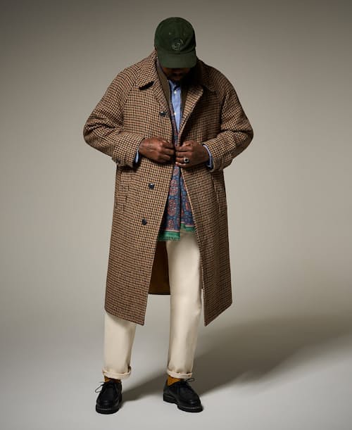 lifestyle image of Harris Tweed Mac Overcoat