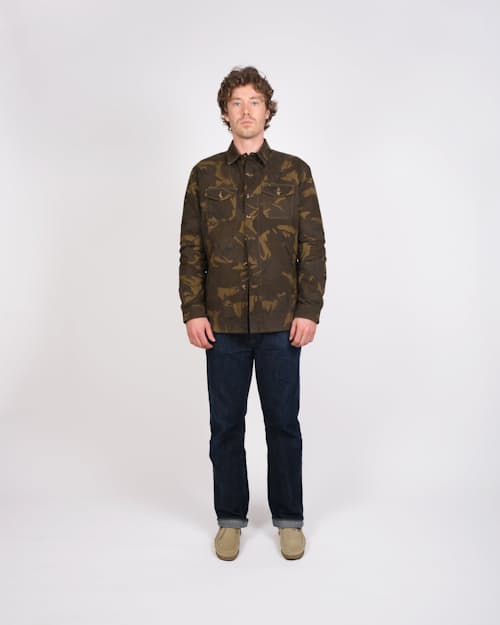 on model image of Crissman Lightweight Waxed Overshirt