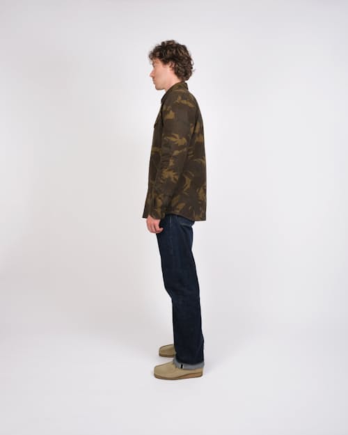 on model image of Crissman Lightweight Waxed Overshirt