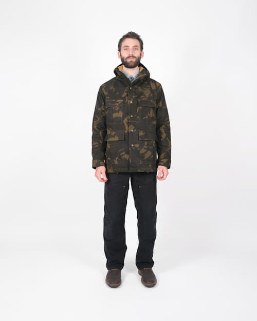 on model image of Heavy Duty Waxed Raincoat