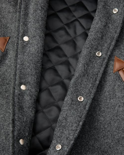 laydown detail image of Leather and Wool-Blend Varsity Bomber Jacket