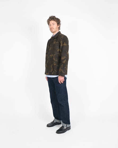 on model image of Woven Chore Coat