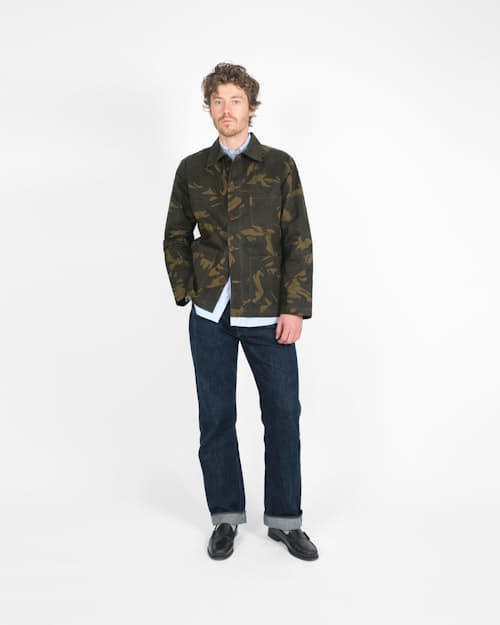 on model image of Woven Chore Coat