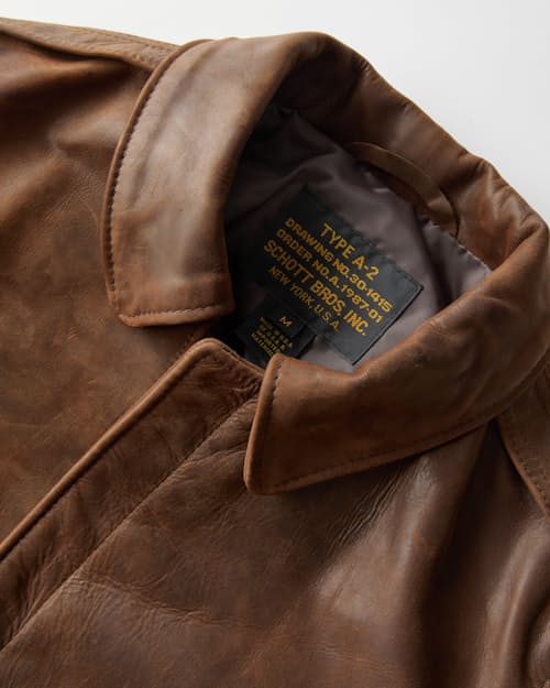 laydown detail image of A-2 Lightweight Leather Jacket