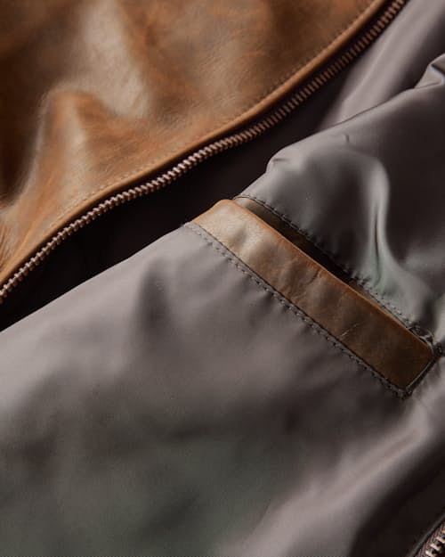 laydown detail image of A-2 Lightweight Leather Jacket