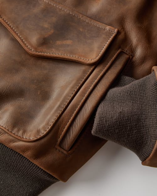 laydown detail image of A-2 Lightweight Leather Jacket