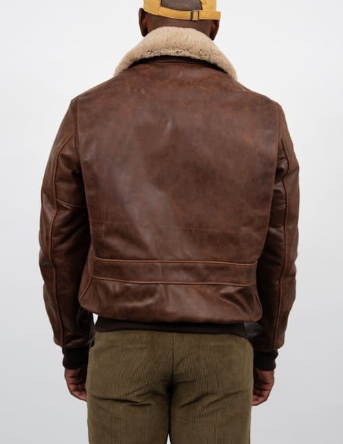 on model image of Buffalo Bomber Leather Jacket