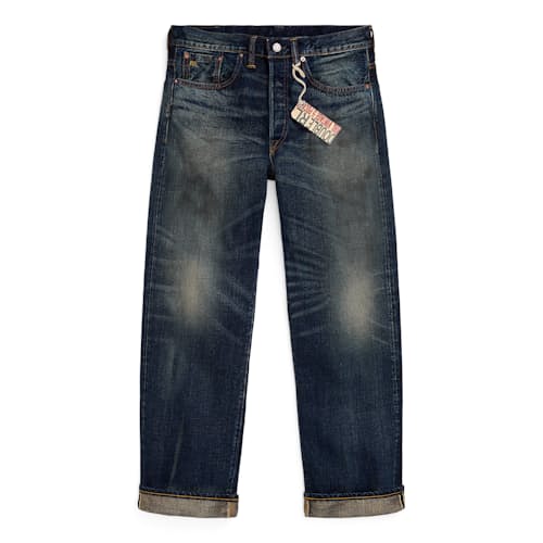 laydown image of Straight Fit Selvedge Denim Jeans