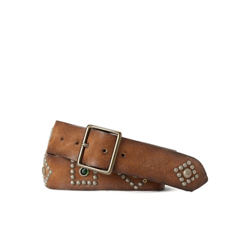 laydown image of Studded Roughout Leather Belt