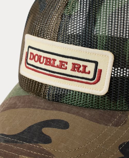 laydown detail image of Denim "DOUBLE RL" Logo Trucker Hat