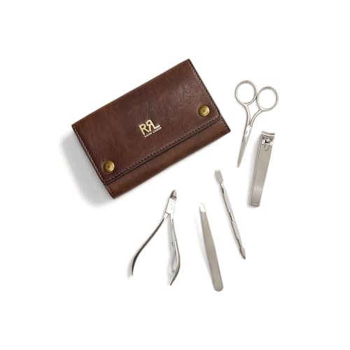 laydown image of Leather Travel Vanity Kit